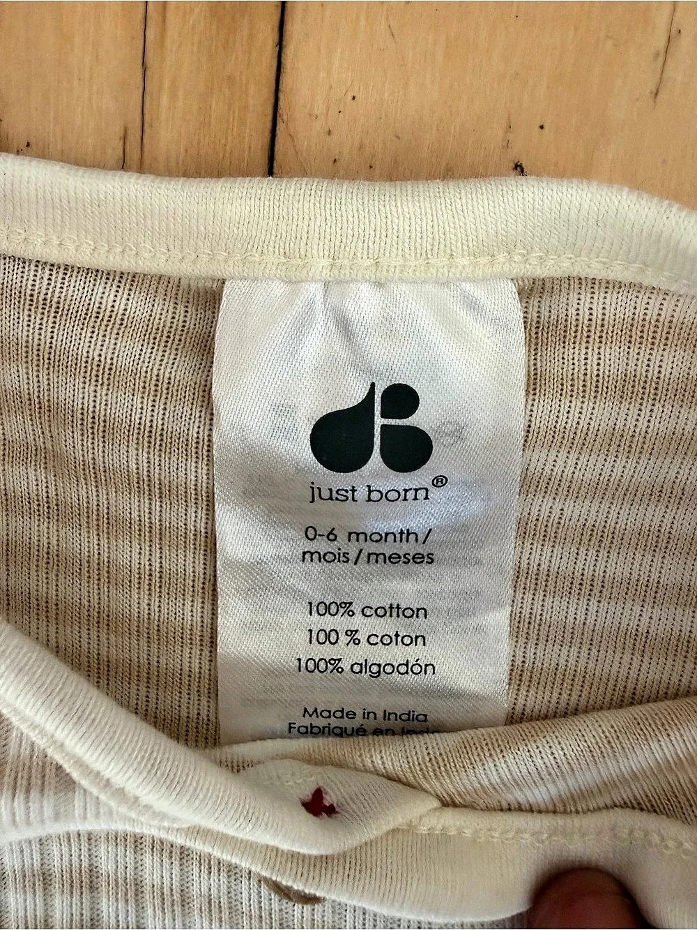 Just Born Baby Checkered Sleep Gown Cream & Brown Baby 0-6 Months NWT